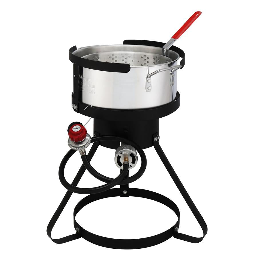 HKM-959315 30QT and 10QT Cookware Set with Black Circular Iron Frame and Silver Aluminum Fryer