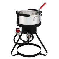 HKM-959315 30QT and 10QT Cookware Set with Black Circular Iron Frame and Silver Aluminum Fryer