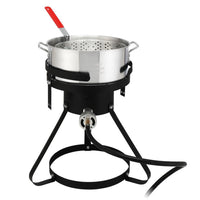 HKM-959315 30QT and 10QT Cookware Set with Black Circular Iron Frame and Silver Aluminum Fryer