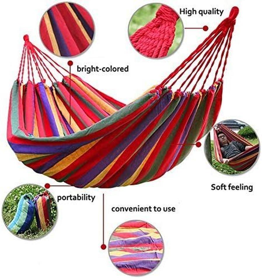 HKM-433875 Outdoor Double Cotton Hammock for Two - Striped Red Design
