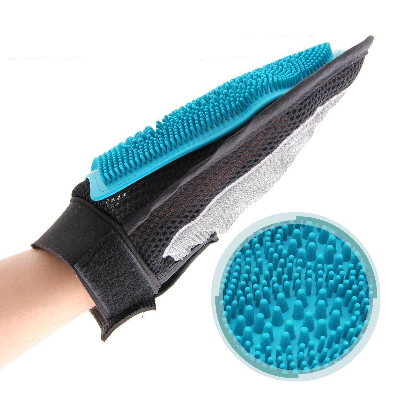 HKM-856275 Two-in-One Double-Sided De-Floating Rubber Pet Bath and Massage Brush with Gloves