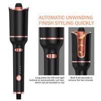 HKM-593875 Portable Automatic Wireless Curling Iron with Tourmaline Ceramic, Black Pink, Wet & Dry Styling