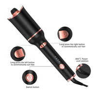 HKM-593875 Portable Automatic Wireless Curling Iron with Tourmaline Ceramic, Black Pink, Wet & Dry Styling