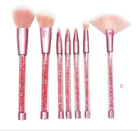 HKM-821523 7-Piece Gradient Makeup Brush Set with Blue Fiber Hair and Pink Crystal Handles