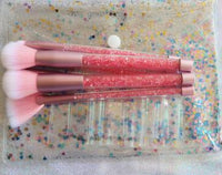 HKM-821523 7-Piece Gradient Makeup Brush Set with Blue Fiber Hair and Pink Crystal Handles
