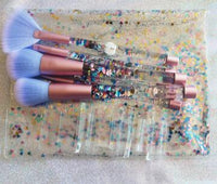 HKM-821523 7-Piece Gradient Makeup Brush Set with Blue Fiber Hair and Pink Crystal Handles