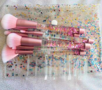HKM-821523 7-Piece Gradient Makeup Brush Set with Blue Fiber Hair and Pink Crystal Handles