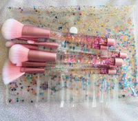 HKM-821523 7-Piece Gradient Makeup Brush Set with Blue Fiber Hair and Pink Crystal Handles