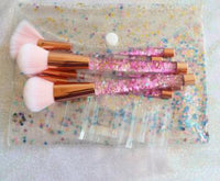 HKM-821523 7-Piece Gradient Makeup Brush Set with Blue Fiber Hair and Pink Crystal Handles