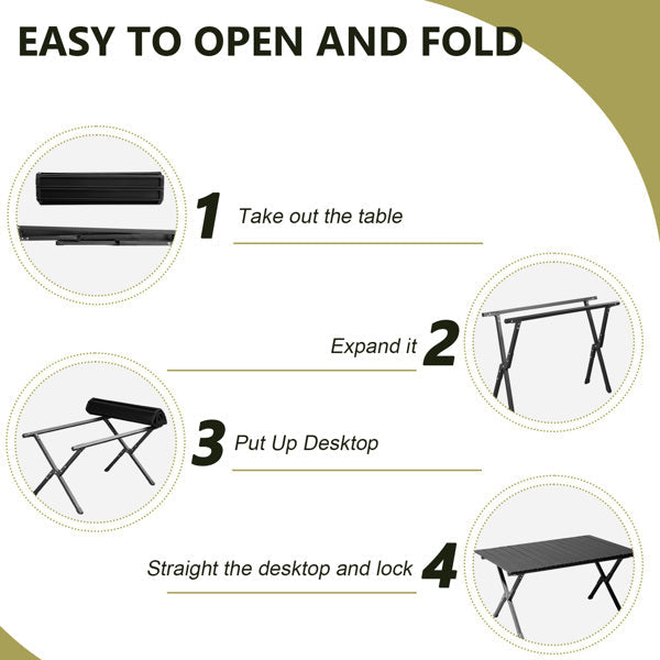 HKM-193299 Portable Black Camping Roll Table - 86x60x42cm Folding Outdoor Furniture