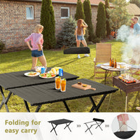 HKM-193299 Portable Black Camping Roll Table - 86x60x42cm Folding Outdoor Furniture