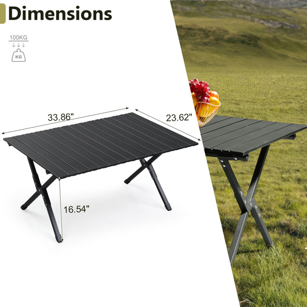 HKM-193299 Portable Black Camping Roll Table - 86x60x42cm Folding Outdoor Furniture