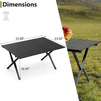 HKM-193299 Portable Black Camping Roll Table - 86x60x42cm Folding Outdoor Furniture