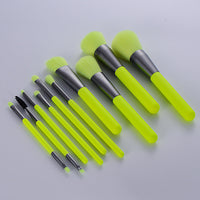 HKM-820371 10-Piece Neon Makeup Brush Set with Fluorescent Green Handles and Soft Bristles