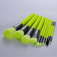 HKM-820371 10-Piece Neon Makeup Brush Set with Fluorescent Green Handles and Soft Bristles