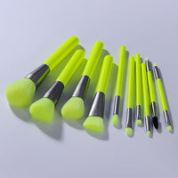 HKM-820371 10-Piece Neon Makeup Brush Set with Fluorescent Green Handles and Soft Bristles