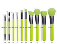 HKM-820371 10-Piece Neon Makeup Brush Set with Fluorescent Green Handles and Soft Bristles