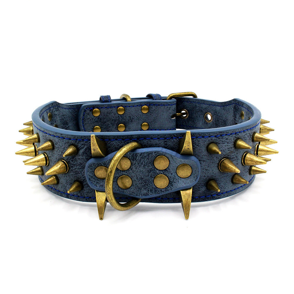 HKM-759763 Durable PU Dog Collar with Bronze Rivets for Large Dogs - Adjustable Sizes Available