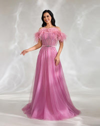 HKM-105555 Elegant Pink Evening Gown for Women - EZ25136 Design