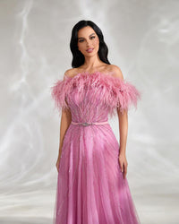 HKM-105555 Elegant Pink Evening Gown for Women - EZ25136 Design