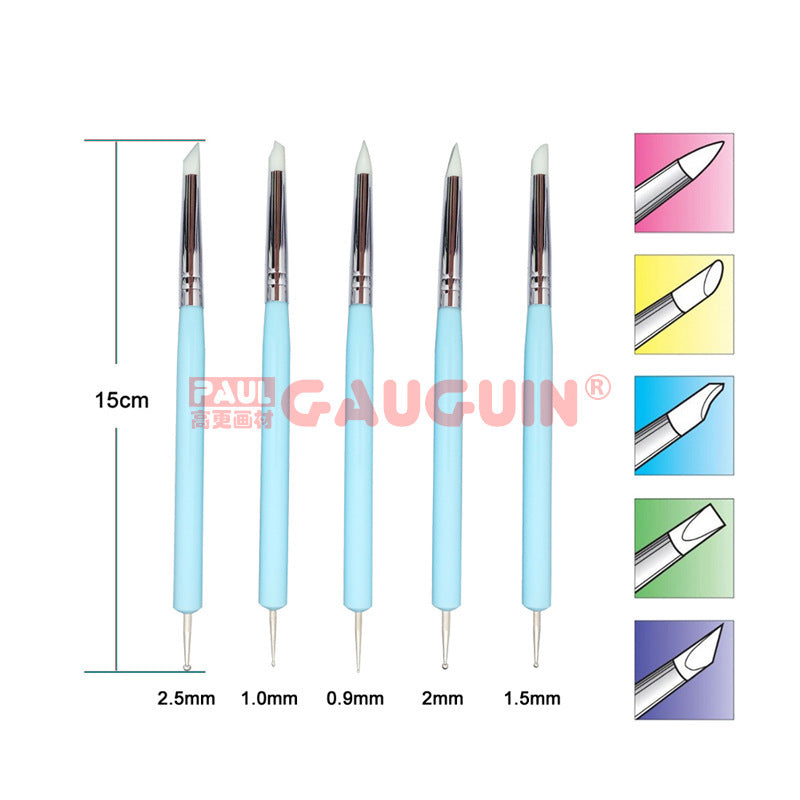 HKM-009491 Dual-Ended Nail Art Sculpture Tools Set with Silicone Tips - 5-Pack for Detail Work and Versatile Crafting