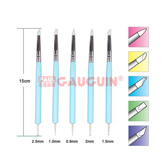 HKM-009491 Dual-Ended Nail Art Sculpture Tools Set with Silicone Tips - 5-Pack for Detail Work and Versatile Crafting