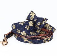 HKM-372499 Adjustable Leather Pet Collar and Leash Set with Blue Pattern Options