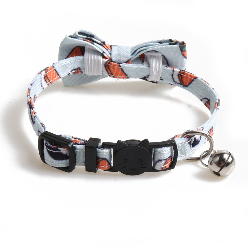 HKM-103251 Cloth Dog Collar with Bow Tie Design in Fun Food Patterns