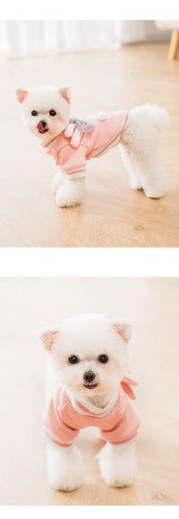 HKM-554771 Cute Cartoon Dog Sweater with 3D Rabbit Ears and Mesh Bow in Sakura Pink