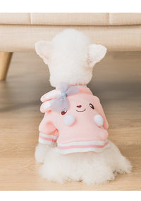 HKM-554771 Cute Cartoon Dog Sweater with 3D Rabbit Ears and Mesh Bow in Sakura Pink