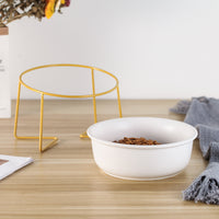 HKM-372755 Tilted Ceramic Cat Food Bowl with Stainless Steel Features - Modern Heightened Design