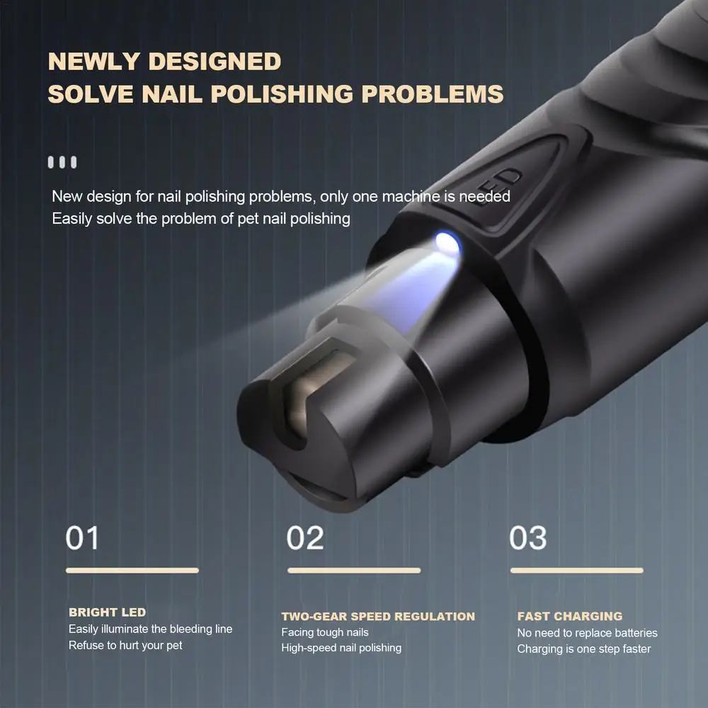 HKM-736403 Lighted Rechargeable Pet Nail Grinder for Painless Grooming of Small to Large Dogs