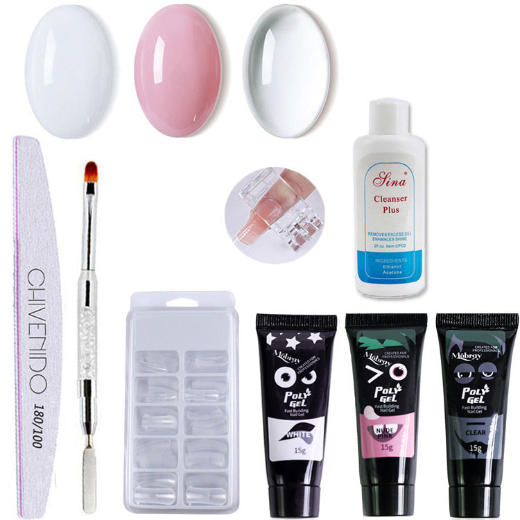 HKM-171027 Nail Crystal Extender Kit with 3 Nail Polishes, Brush, File, Clamp, Rinse, and 100 Nails