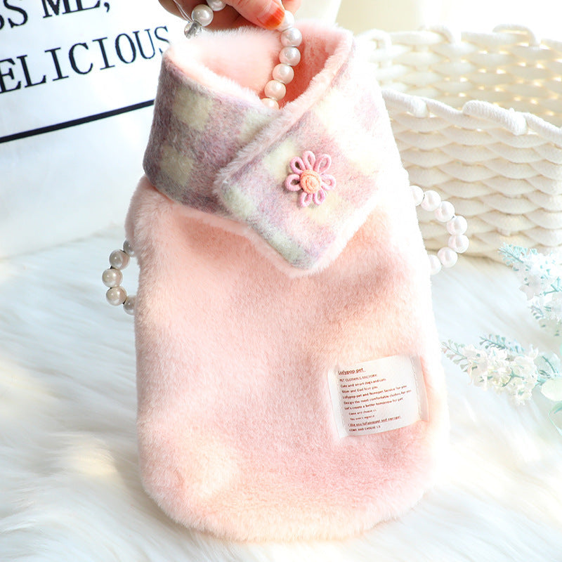 HKM-336275 Double-Sided Cotton Coat with Imitation Rabbit Fur Collar - Available in Pink and Grey, Sizes XS to XL