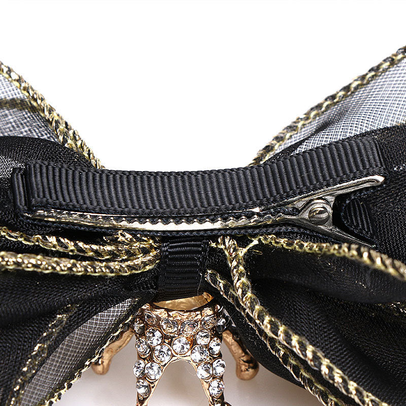 HKM-783507 Organza Bow Hairpin for Children - Crown Top Clip Hair Accessory in Black, Light Yellow, and Purple
