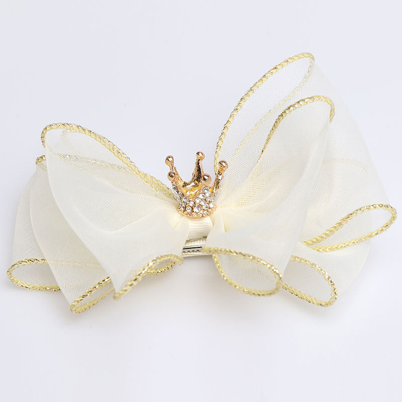 HKM-783507 Organza Bow Hairpin for Children - Crown Top Clip Hair Accessory in Black, Light Yellow, and Purple