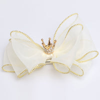 HKM-783507 Organza Bow Hairpin for Children - Crown Top Clip Hair Accessory in Black, Light Yellow, and Purple