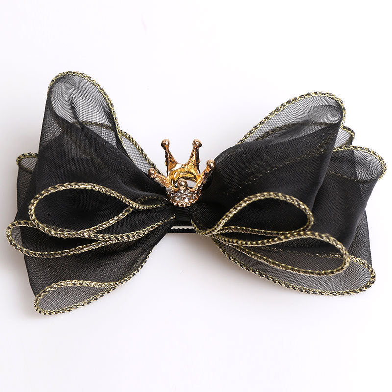 HKM-783507 Organza Bow Hairpin for Children - Crown Top Clip Hair Accessory in Black, Light Yellow, and Purple