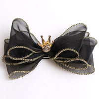 HKM-783507 Organza Bow Hairpin for Children - Crown Top Clip Hair Accessory in Black, Light Yellow, and Purple