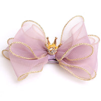 HKM-783507 Organza Bow Hairpin for Children - Crown Top Clip Hair Accessory in Black, Light Yellow, and Purple