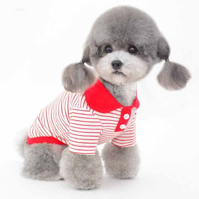 HKM-062099 Colorful Striped Polo Shirt for Pets - Red, Yellow, Green - Soft Cotton Blend