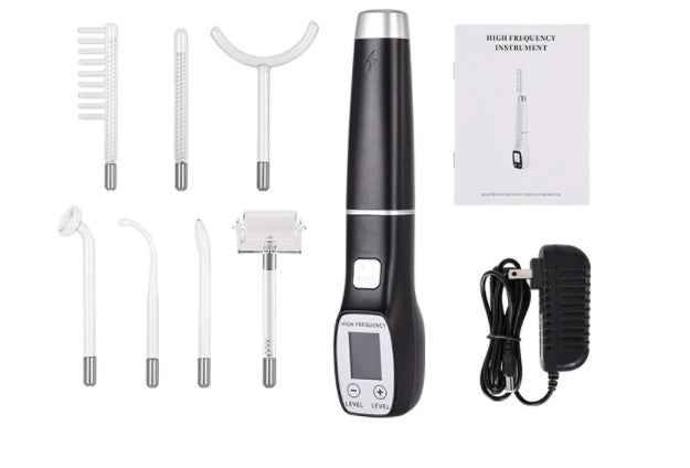 HKM-679443 High Wave Electrotherapy Rod Enhanced Version with Screen Display - Seven-Piece Set in White with Red and Purple Light Options