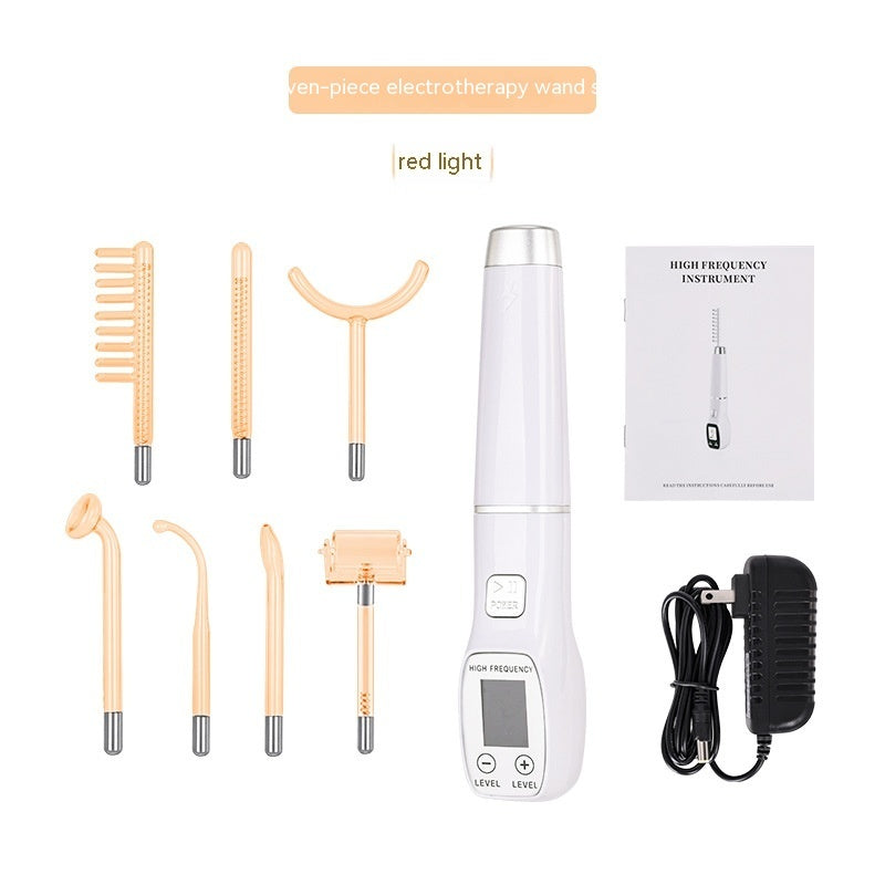 HKM-679443 High Wave Electrotherapy Rod Enhanced Version with Screen Display - Seven-Piece Set in White with Red and Purple Light Options