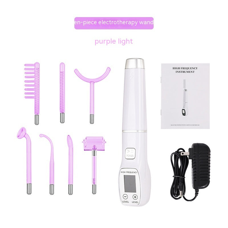 HKM-679443 High Wave Electrotherapy Rod Enhanced Version with Screen Display - Seven-Piece Set in White with Red and Purple Light Options