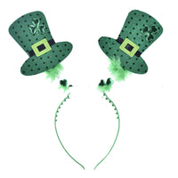 HKM-044499 Irish Shamrock Foam Headband with Sequin Bow – Green Non-Woven Fabric Design