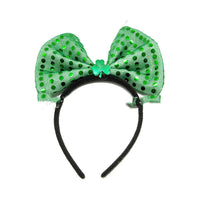 HKM-044499 Irish Shamrock Foam Headband with Sequin Bow – Green Non-Woven Fabric Design
