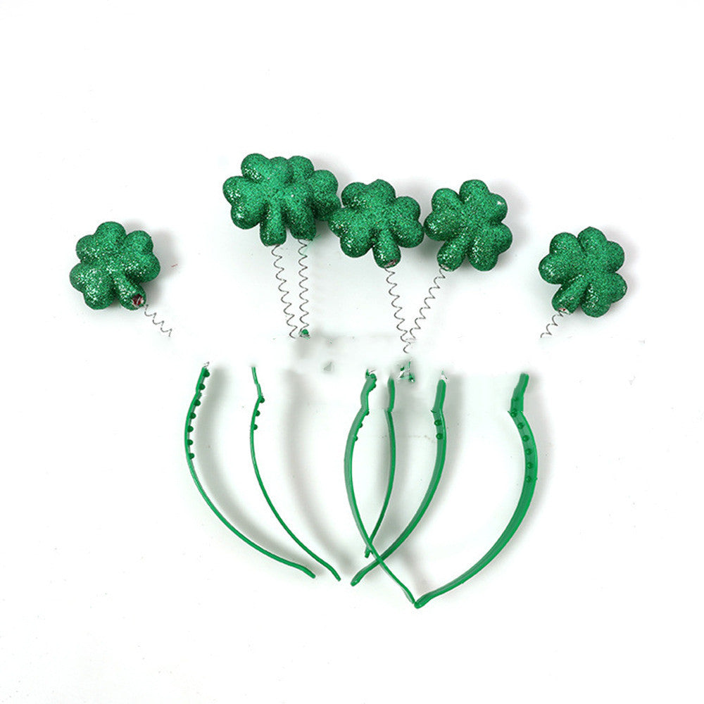 HKM-044499 Irish Shamrock Foam Headband with Sequin Bow – Green Non-Woven Fabric Design