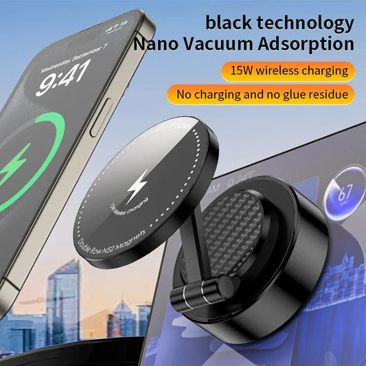 KTX-901395 Foldable Magnetic Suction Phone Holder with 15W Wireless Charging for Car Use
