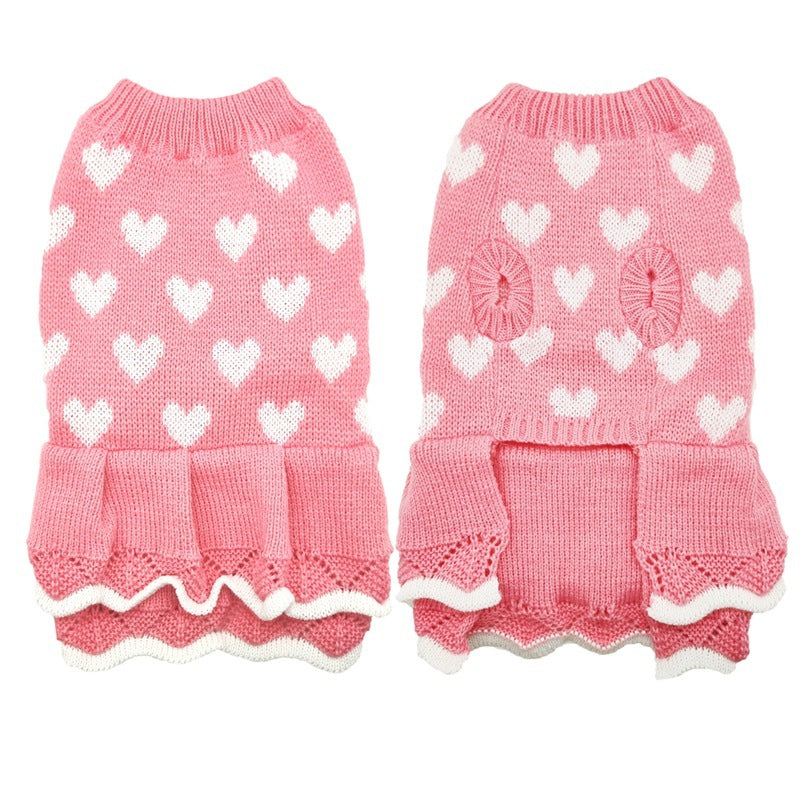 HKM-700499 Warm Red Acrylic Dog Sweater Skirt for Autumn and Winter