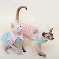 HKM-301203 Wool Clothes for Hairless Cats - Autumn & Winter Two-Legged Apparel in Blue and Pink Edges, Sizes XS to XL